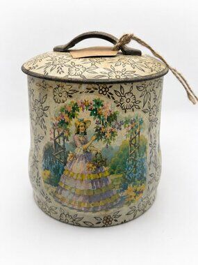Vintage Baret Ware England Biscuit Tin Canister w Lid Romantic